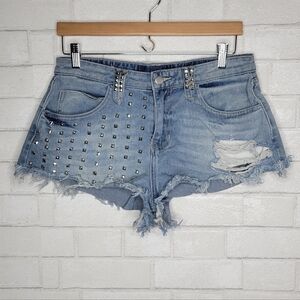 PTCL Studded Distressed Cutoff Cheeky Daisy Dukes Light Blue Denim Shorts